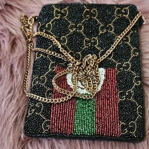 Chic Black and Gold Beaded Crossbody Bag